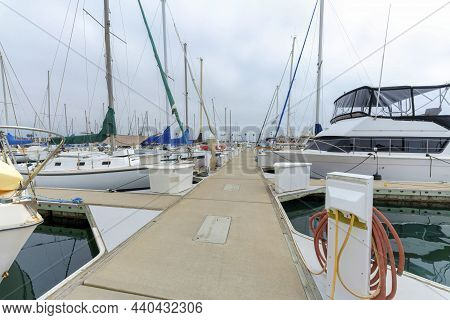 Concrete Boat Dock With Locked Storage At Oceanside In California