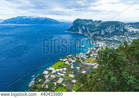 View Of Marina Piccola Of The Island Of Capri And Blue Waters Of Italy Tyrrhenian Sea