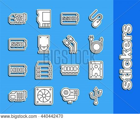 Set Line Usb, Hard Disk Drive Hdd, Electric Plug, Sshd Card, Optical Disc, Ssd, Video Graphic And La