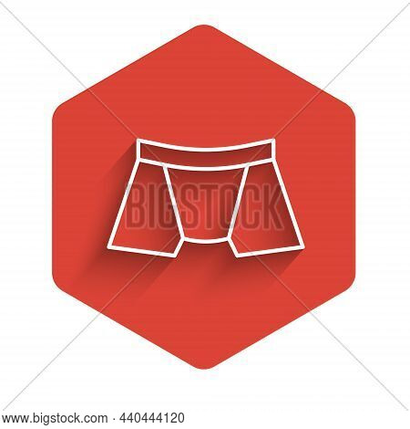 White Line Men Underpants Icon Isolated With Long Shadow Background. Man Underwear. Red Hexagon Butt