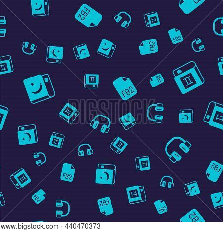 Set Holy Book Of Koran, Book, Fb2 File And Headphones On Seamless Pattern. Vector
