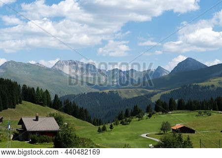 Arosa, Switzerland, August 15, 2021 Fantastic View Over The Mountains During A Hike