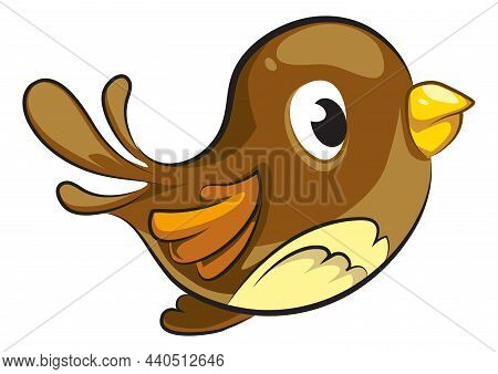 Cartoon Sparrow. Cute Little Bird. Brown Passer