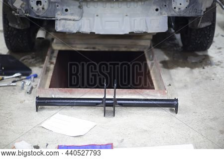 Tow Bar For The Car.installing The Towbar Of The Car .