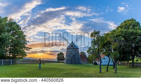 windmill Kuzelov at sunset, South Moravia Czech Republic