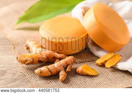 Turmeric Soap And Fresh Turmeric Root, Herbal Organic Soap For Skin Care