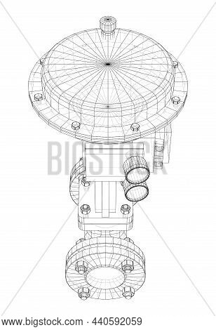 Valve With Automatic Electro-actuated. 3d Illustration. Wire-frame Style