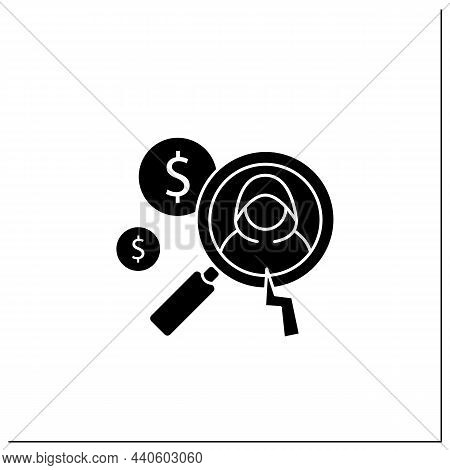 Detecting Fraud Glyph Icon. Fraudulent Schemes. Deception. Criminal Acts. Careful Research. Predicti