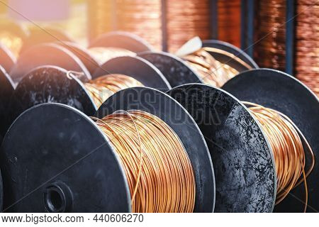 Copper Coil Cable Spool On Factory, Warehouse Factory Wire