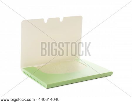 Package Of Facial Oil Blotting Tissues Isolated On White. Mattifying Wipes