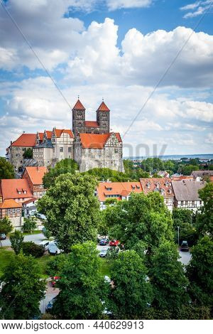 View of Quedlinburg with abby, Germany. Landscape