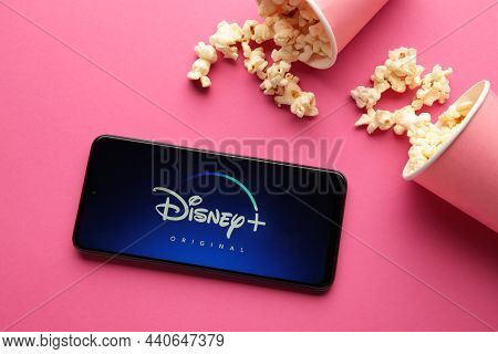 Nikolaev, Ukraine - November 20, 2021. Movies And Series By Subscription, Concept. Smartphone With D