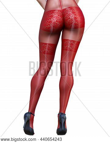 3d Render Beautiful Sexy Girl Red Bodystocking.curves Shape Girl.woman Studio Photography.high Heel.