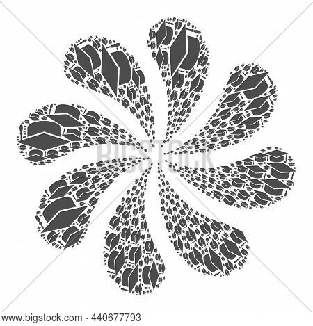 Graduation Cap Icon Rotation Cluster Flower Salute Composition. Rotation Cyclone Designed Using Scat
