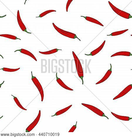 Seamless Pattern With Red Pepper Chili. Vector Illustration