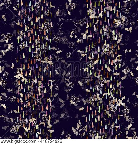 Exotic Multicoloured Boho Stripe Line Print. Seamless Autumnal Dark Ground Detailed Repeat Pattern. 