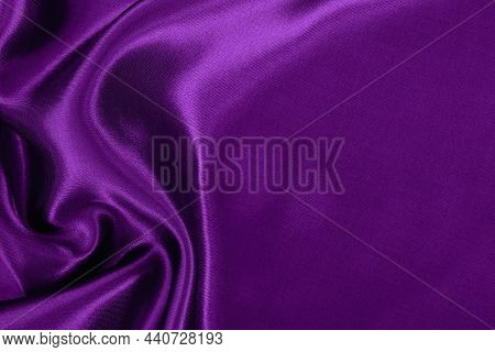 Purple Fabric Cloth Texture For Background And Design Art Work, Beautiful Crumpled Pattern Of Silk O