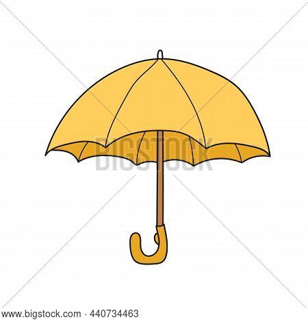 Simple Cartoon Icon. Illustration Of Yellow Umbrella. Vector Hand Drawn Illustration On White