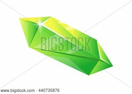 Glossy Jewelry Gems. Fantasy Nice Stones, Ice Jewelry, Green Beryl, Icon Isolated On White Backgroun