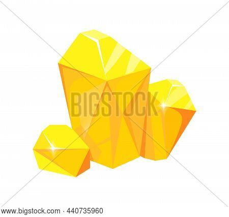 Gold Mine Resource. Golden Rock Nuggets, Stones Texture Icons, Cartoon Vector Icon Isolated On White