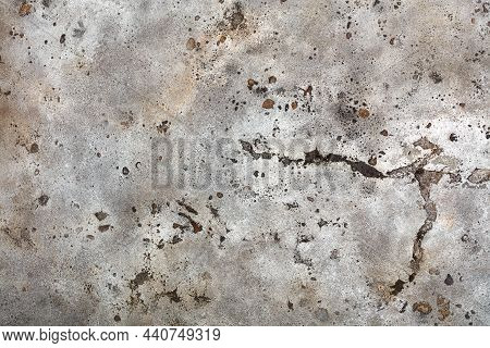 Metal Rough Texture Covered With Old Weathered Swollen Beige Paint With Rust Spots, Scratches And Cr