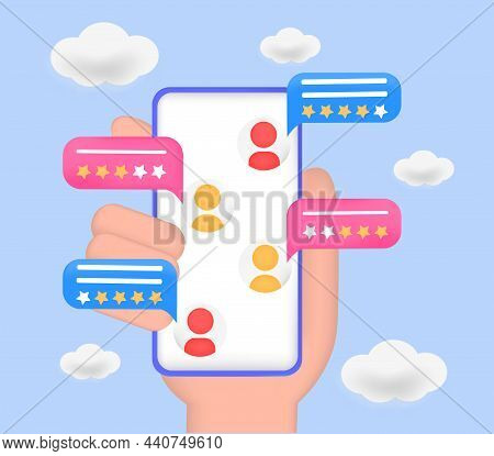 Hand Holding Smartphone With Messanger App On Screen. Push Alerts, Electronic Chatting. Concept Of O
