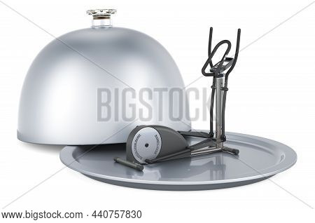 Restaurant Cloche With Elliptical Trainer. 3d Rendering Isolated On White Background