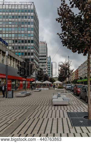 Poznan, Poland - October 2 2020: High Corporate And Residential Buildings At Saint Marcin Street At 