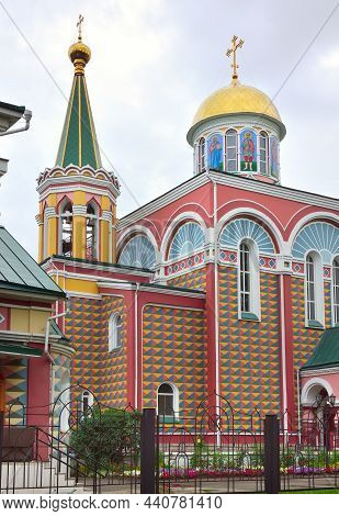 A Fragment Of A Bright Architecturally Decorated Facade In The Russian Traditional Style. Abakan, Si