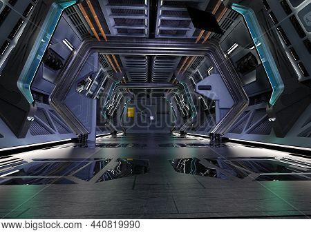 3d Rendering Of A Futuristic Sceince Fiction Corridor