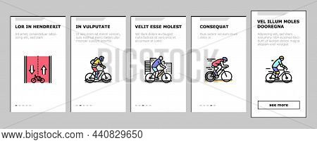 Bike Transport And Accessories Onboarding Mobile App Page Screen Vector. Bike And Tricycle, Rider Pr