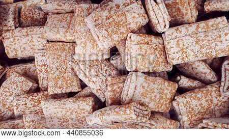 Freshly Frozen Blini. Traditional Russian Food, Frozen Blini With Meat