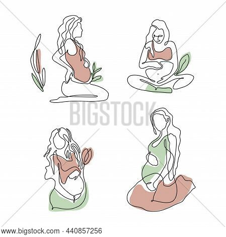 One Line Abstract Illustration - Single Linear Pregnant Woman Art Set