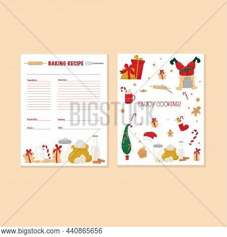 Recipe Card With Christmas Illustration - Sweets, Grinch Tree And Gift Boxes. Vector Stock Illustrat