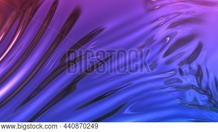 3d Render Beautiful Folds Of Foil With Gradient Iridescent Blue Red Color In Full Screen, As Clean F