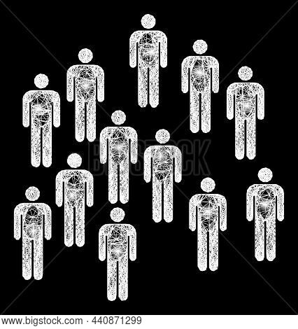Bright Net People Crowd With Lightspots On A Black Background. Bright Vector Mesh Is Based On People