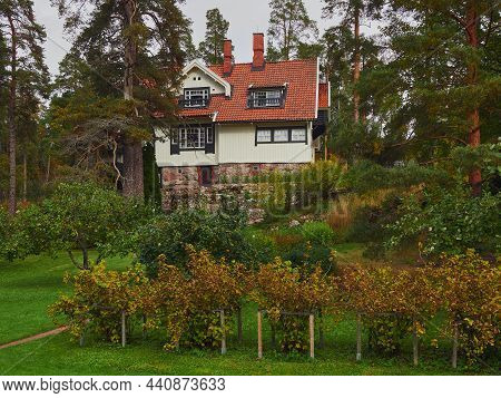 Garden Near House In Ainola Of Finnish Composer Villa In Jarvenpaa In Autumn.