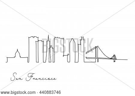 Single Line Drawing Of San Francisco Usa Skyline. Town And Buildings Landscape Model. Best Holiday D