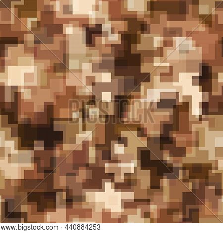 Seamless Pattern Brown Pixel Digital Camouflage Desert Sand Background