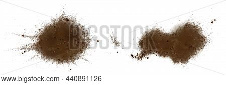 Scatters Of Black Pepper Seeds And Powder. Vector Realistic Illustration Of Ground Peppercorn Season