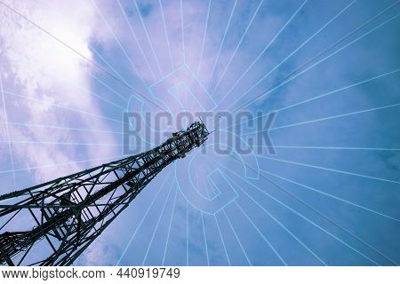 Network Wireless. Radio Telecommunication Tower Cellular Antenna. Mobile Cell Phone Communication Te