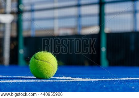 A Ball On A Tennis Paddle Court, Selective Focus. Racket Sport Concept.
