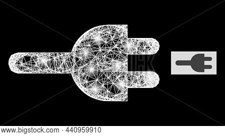 Bright Wire Frame Electric Plug With Lightspots On A Black Background. Bright Vector Constellation I