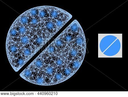 Glitter Crossing Mesh Medication Tablet With Light Spots On A Black Background. Illuminated Vector M