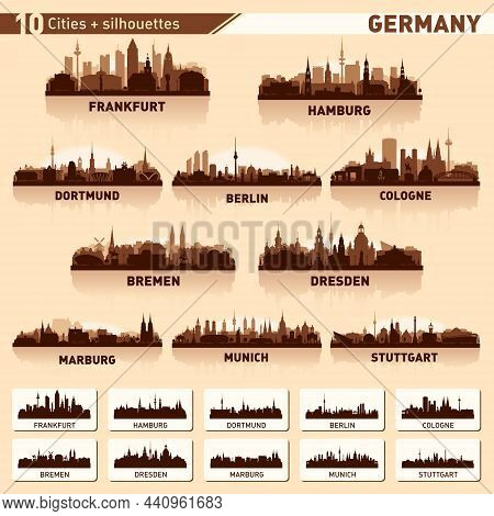 City Skyline Set. Germany. Vector Silhouette Background Illustration.