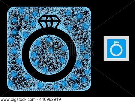Sparkle Wire Frame Gem Ring With Light Spots On A Black Background. Light Vector Structure Is Based 