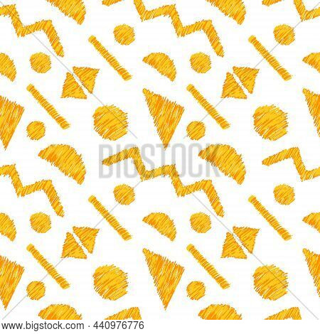 Yellow Shapes Ethnic Seamless Pattern. Icat Abstract Geometric Vector Illustration.