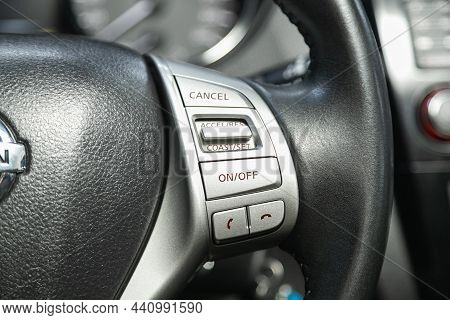Novosibirsk, Russia - November 09, 2021: Nissan Qashqai, Teering Wheel With Multifunction Buttons Fo