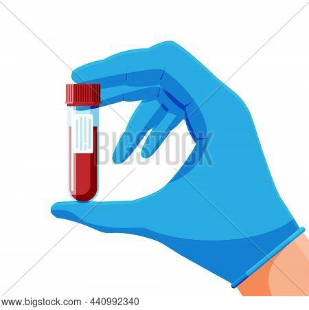 Test Tube With Blood Sample In Hand Of Doctor Isolated. General Blood Analysis. Laboratory Container