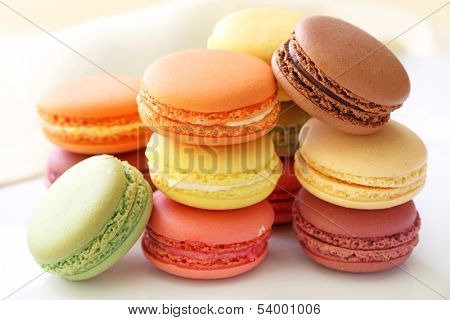 Colorful macaroons isolated on white background